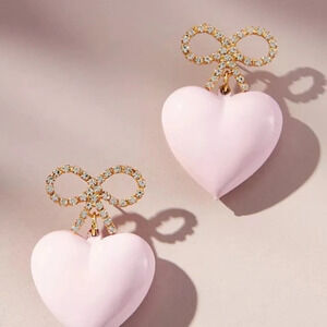 NWT Anthropologie Pink Reef Pink Crystal Heart Earrings